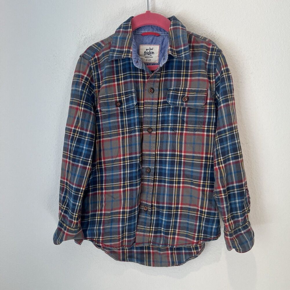 Boden Boys 5-6 Years Flannel Long Sleeve Button Down Shirt Plaid School Fall